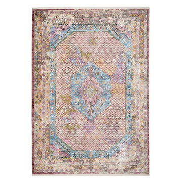 Athena 24023 Traditional Moroccan Medallion Border Vintage Distressed Shimmer Soft-Touch Low Profile Short Pile Multicolour/Pink/Blue/Beige Rug-Think Rugs-Rug Love - The Most Loved Rug Store
